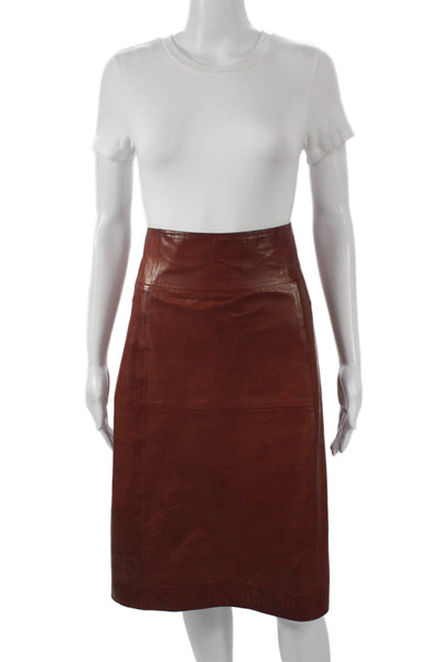 Stills Women Straight Pencil Leather Midi Skirt Brown Size 10