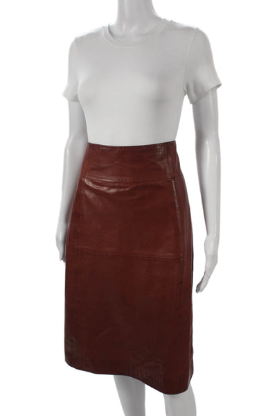 Stills Women Straight Pencil Leather Midi Skirt Brown Size 10