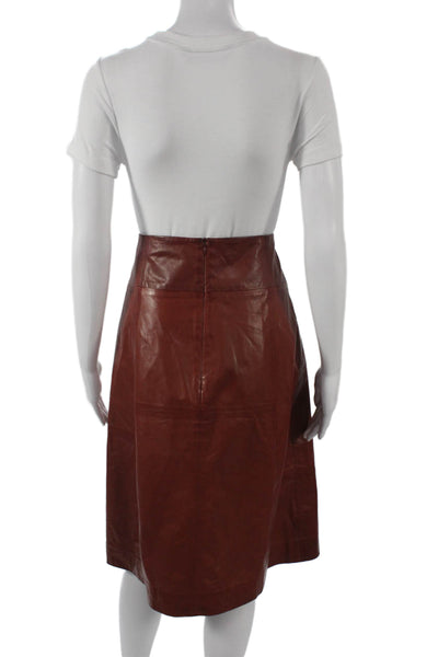 Stills Women Straight Pencil Leather Midi Skirt Brown Size 10