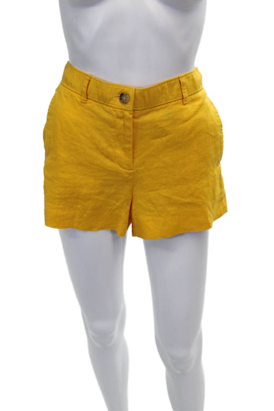 J Crew Women Chino Shorts Yellow 100% Linen Button Size 2XS