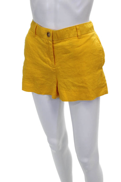 J Crew Women Chino Shorts Yellow 100% Linen Button Size 2XS