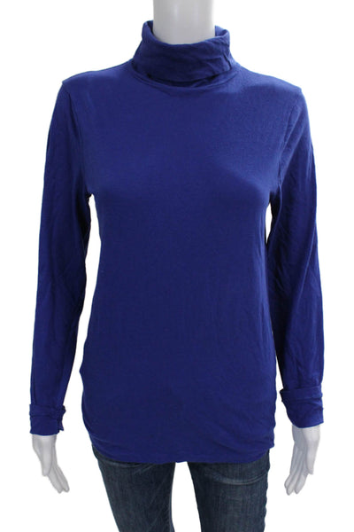 J Crew Womens Basic T-Shirt Blue Turtleneck Long Sleeve Cotton Size M