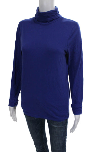 J Crew Womens Basic T-Shirt Blue Turtleneck Long Sleeve Cotton Size M