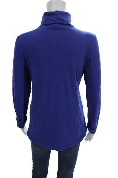 J Crew Womens Basic T-Shirt Blue Turtleneck Long Sleeve Cotton Size M