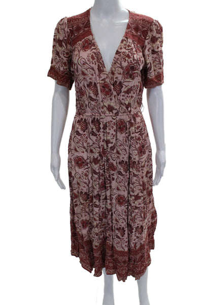 Knox Rose Women Wrap Dress Multicolor Floral V-Neck Short Sleeve Long Size XS