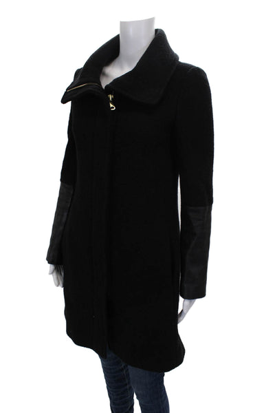 Club Monaco Women Black 100% Wool Overcoat Zip Front Size S