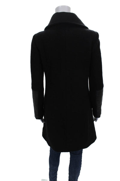 Club Monaco Women Black 100% Wool Overcoat Zip Front Size S