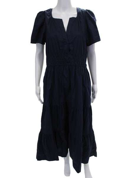 Molly Bracken Women Maxi Dress Blue V-Neck Short Sleeve Cotton Boho Size M