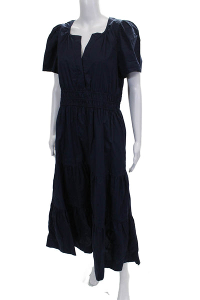 Molly Bracken Women Maxi Dress Blue V-Neck Short Sleeve Cotton Boho Size M