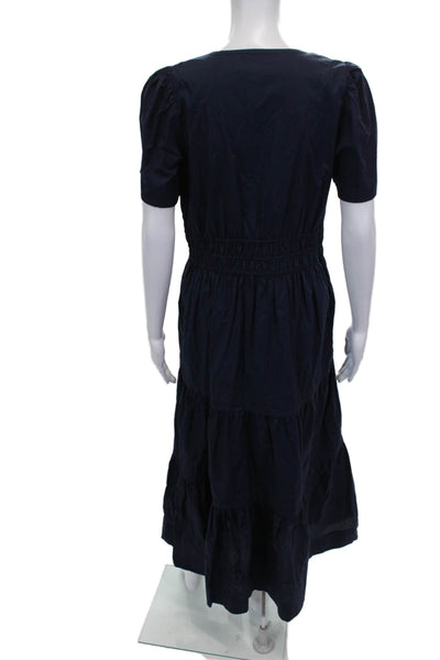 Molly Bracken Women Maxi Dress Blue V-Neck Short Sleeve Cotton Boho Size M