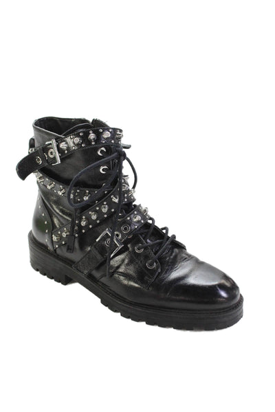 Zara Basic Womens Leather Embellished Biker Boots Black Size 41 11