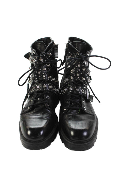 Zara Basic Womens Leather Embellished Biker Boots Black Size 41 11