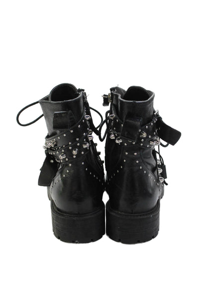 Zara Basic Womens Leather Embellished Biker Boots Black Size 41 11