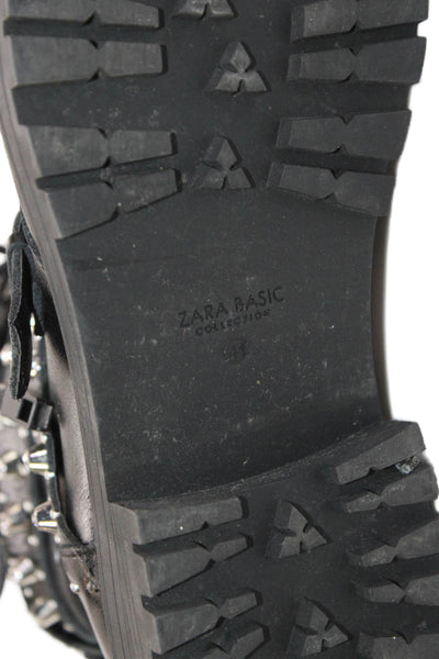 Zara Basic Womens Leather Embellished Biker Boots Black Size 41 11