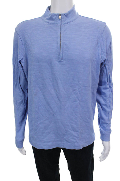 Peter Millar Mens Pullover Sweater Mock Neck Blue Cotton Long Sleeve Size M