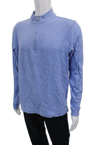 Peter Millar Mens Pullover Sweater Mock Neck Blue Cotton Long Sleeve Size M