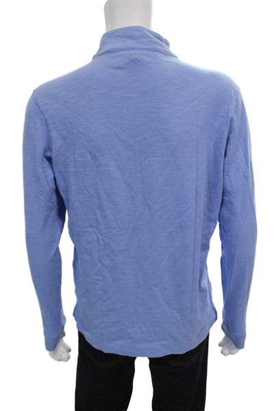 Peter Millar Mens Pullover Sweater Mock Neck Blue Cotton Long Sleeve Size M