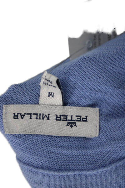 Peter Millar Mens Pullover Sweater Mock Neck Blue Cotton Long Sleeve Size M