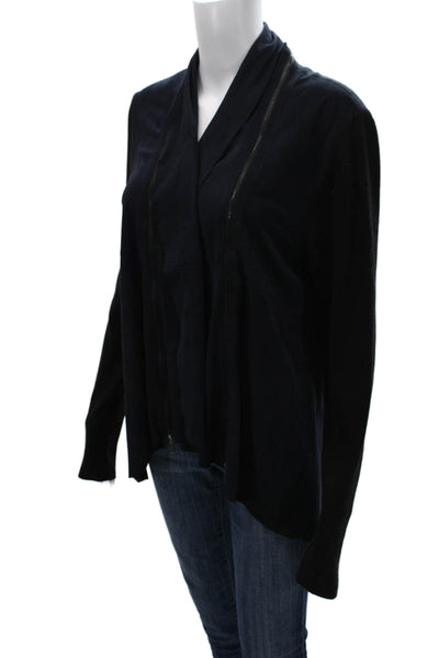Designer Women Cardigan Goat Suede V-Neck Zip Front Blue Size L