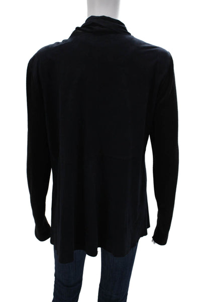 Designer Women Cardigan Goat Suede V-Neck Zip Front Blue Size L