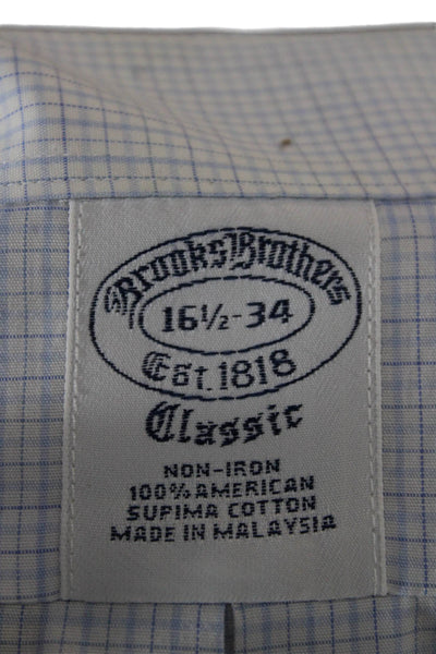 Brooks Brothers Mens Blue Check Supima Cotton Dress Shirt Size 16.5 34/35