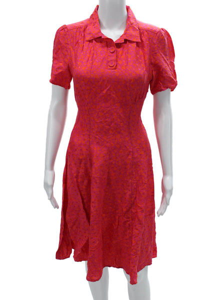 Tara Jarmon Womens Shirt Dress Pink Viscose Geometric Knee Length Size 36
