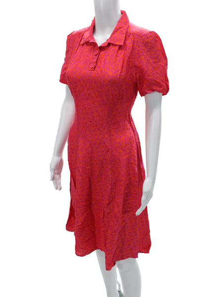 Tara Jarmon Womens Shirt Dress Pink Viscose Geometric Knee Length Size 36