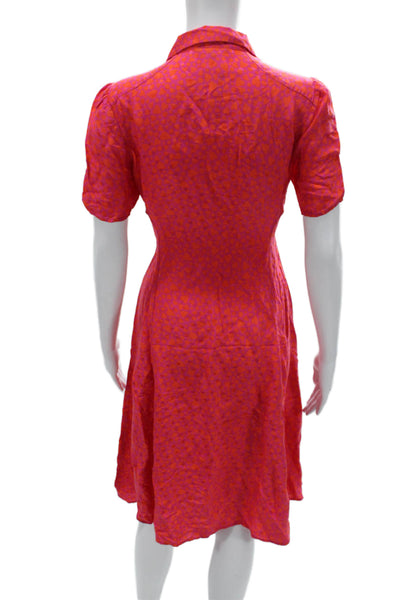 Tara Jarmon Womens Shirt Dress Pink Viscose Geometric Knee Length Size 36