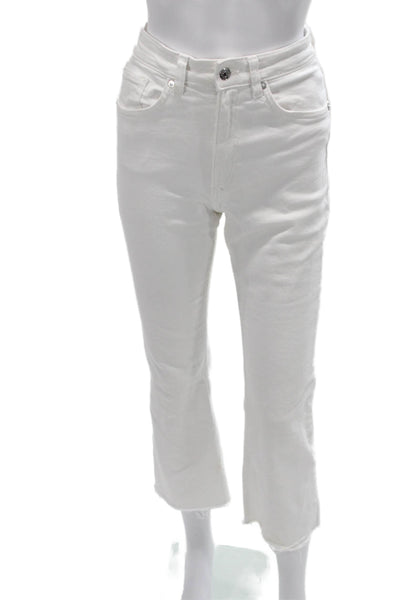 Zara Womens Cropped High Rise White Cotton Blend Jeans Size 6