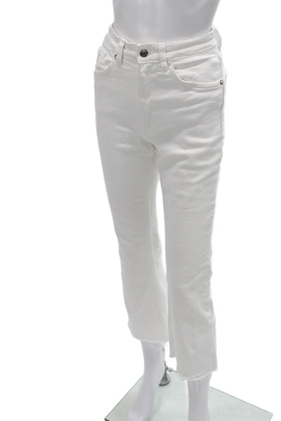 Zara Womens Cropped High Rise White Cotton Blend Jeans Size 6