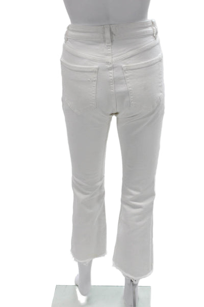 Zara Womens Cropped High Rise White Cotton Blend Jeans Size 6