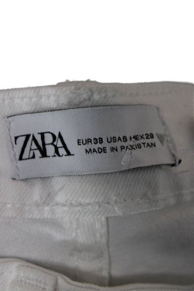 Zara Womens Cropped High Rise White Cotton Blend Jeans Size 6