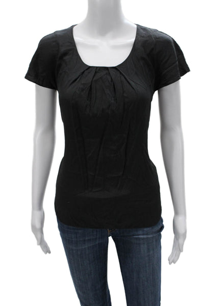 Boden Womens Black Scoop Neck Basic Blouse Short Sleeve Viscose Size 6