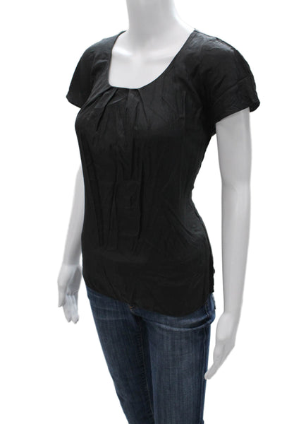 Boden Womens Black Scoop Neck Basic Blouse Short Sleeve Viscose Size 6