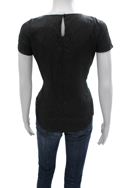 Boden Womens Black Scoop Neck Basic Blouse Short Sleeve Viscose Size 6