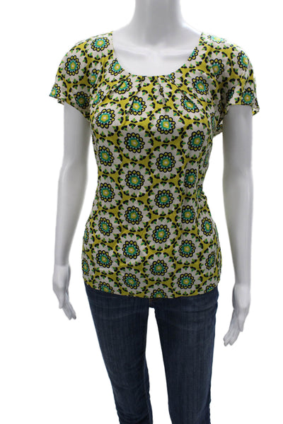 Boden Women Multicolor Silk Scoop Neck Geometric Short Sleeve Blouse Size 4