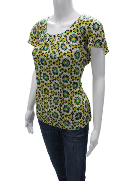 Boden Women Multicolor Silk Scoop Neck Geometric Short Sleeve Blouse Size 4