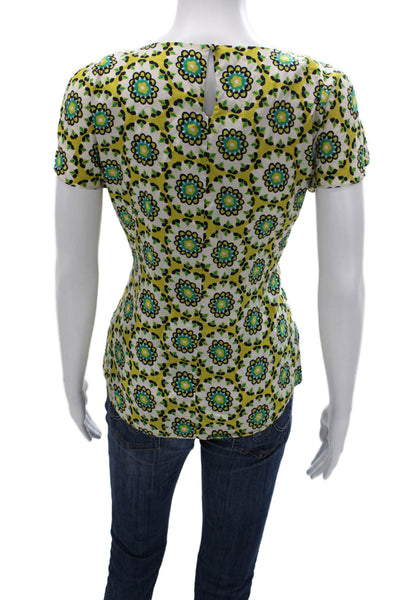 Boden Women Multicolor Silk Scoop Neck Geometric Short Sleeve Blouse Size 4