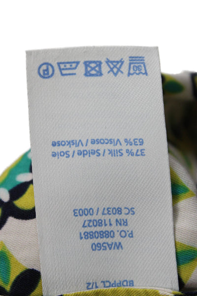 Boden Women Multicolor Silk Scoop Neck Geometric Short Sleeve Blouse Size 4