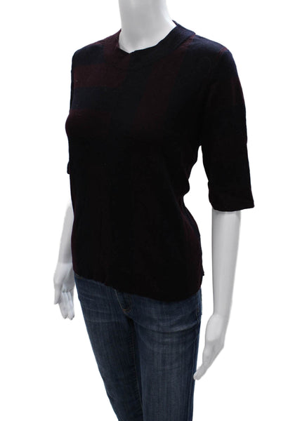 COS Women Pullover Sweater Purple Striped Wool Mock Neck Short Sleeve Size M