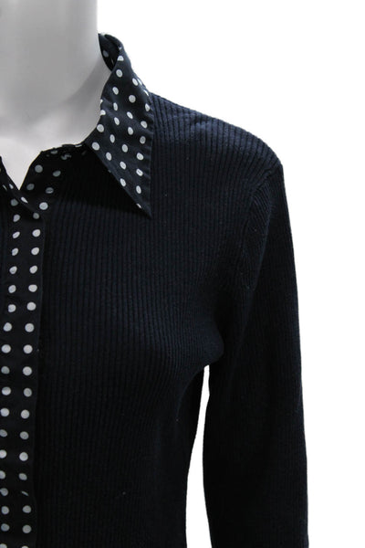 Carlisle Women Blue Cotton Collared Polka Dot Button-Up 3/4 Sleeve Basic Size M