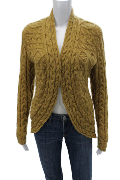 Lafayette 148 New York Women Cardigan Gold V Neck Virgin Wool Sleeve Size M