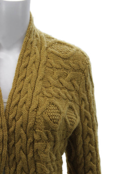 Lafayette 148 New York Women Cardigan Gold V Neck Virgin Wool Sleeve Size M