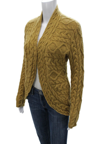 Lafayette 148 New York Women Cardigan Gold V Neck Virgin Wool Sleeve Size M