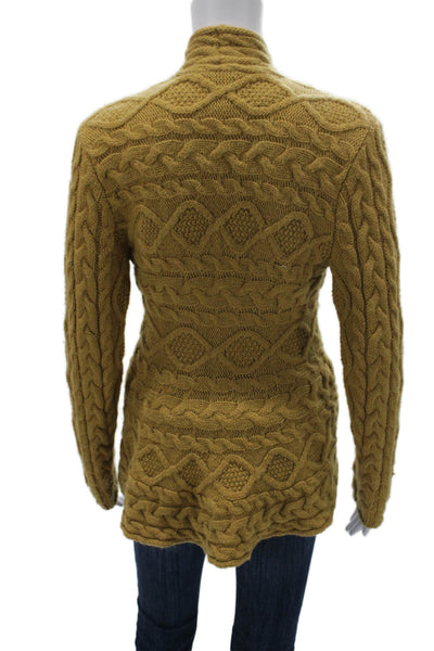 Lafayette 148 New York Women Cardigan Gold V Neck Virgin Wool Sleeve Size M