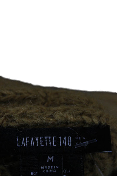 Lafayette 148 New York Women Cardigan Gold V Neck Virgin Wool Sleeve Size M