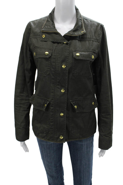 J Crew Womens Military Jacket Green Cotton Long Sleeve Size S