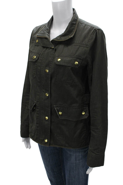 J Crew Womens Military Jacket Green Cotton Long Sleeve Size S