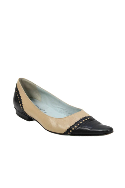 Cynthia Rowley Womens Leather Color Block Flats Shoes Black Beige Size 7.5B