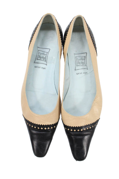 Cynthia Rowley Womens Leather Color Block Flats Shoes Black Beige Size 7.5B